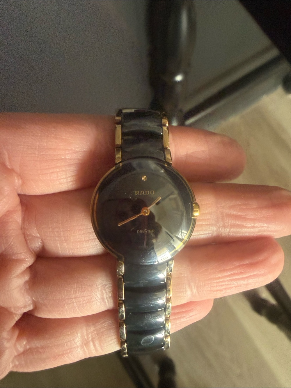 Rado Ladies Black and Gold Ceramic Dress Watch- for small wrists!New Battery!